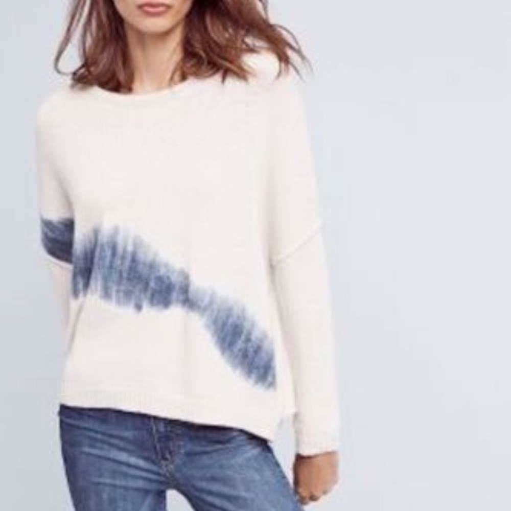 Anthropologie Elk White/Blue Felted Brushstroke Sweater, Size S